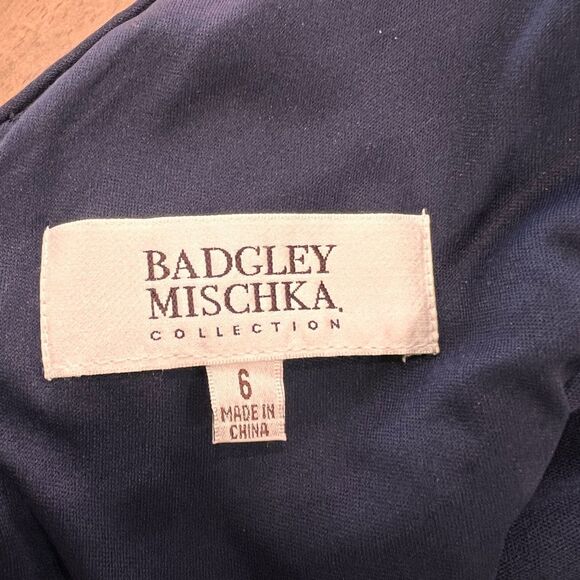 Badgley Mischka Sequin Cocktail Dress Sz 6 Teal Blue V-Neck Sleeveless Party - Picture 8 of 13